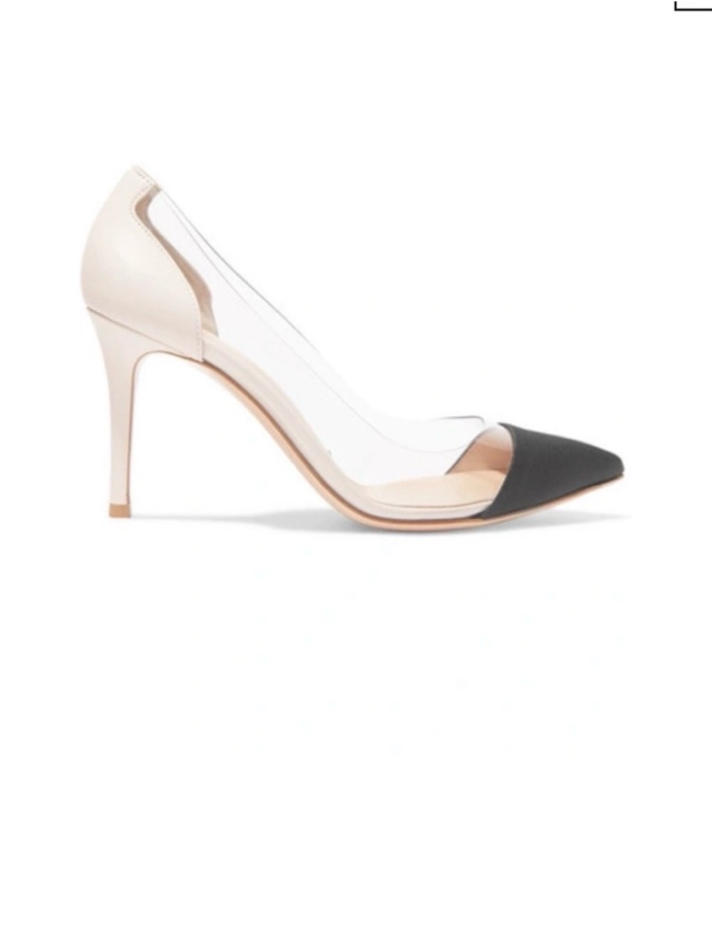Gianvito Rossi Plexi 85 Leather, PVC and Suede Black/Cream Heel Pointed Pumps